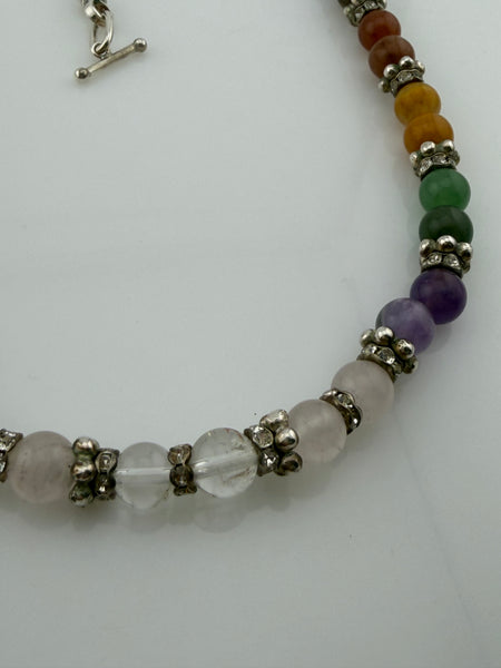 sterling silver colorful rainbow multi-gemstone & rhinestone necklace