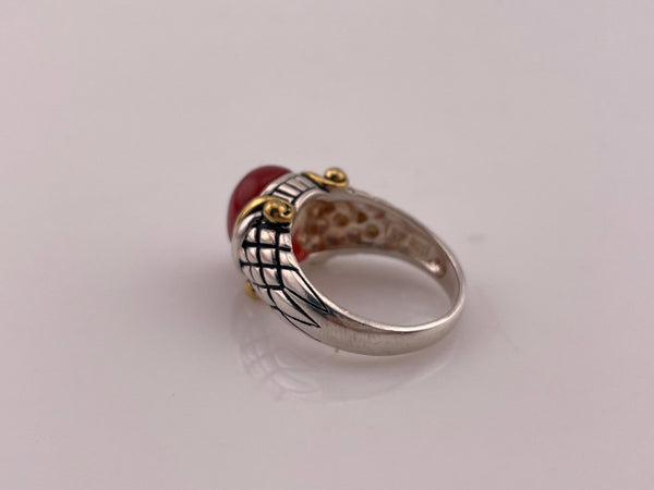 size 7.25 sterling silver gold plated red glass ring