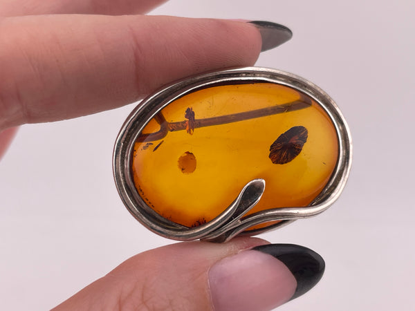 sterling silver amber brooch pin