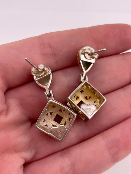 sterling silver & gold plated faceted garnet door-knocker post dangle earrings