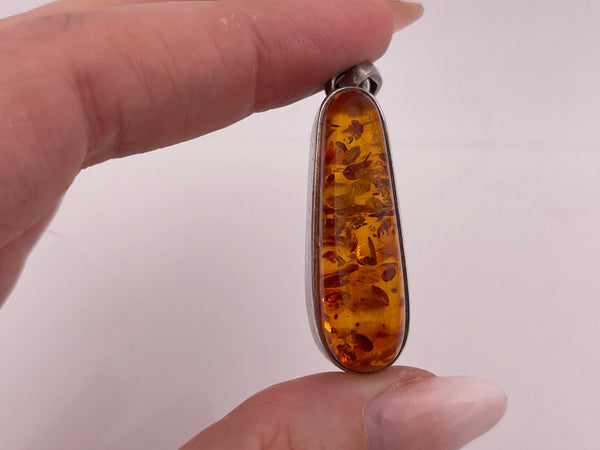 sterling oblong amber silver pendant