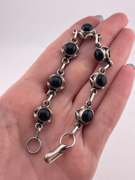 sterling silver 7 1/2" onyx link bracelet