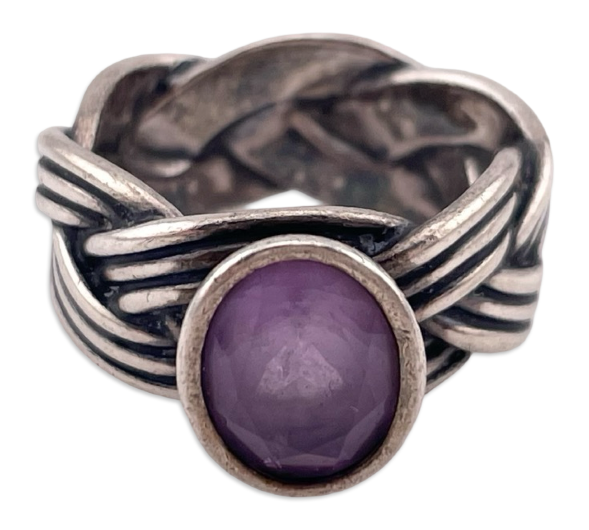 size 6.5 sterling silver faceted amethyst braided band ring