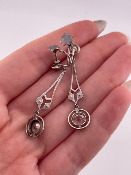 sterling silver rhinestone screw-back earrings