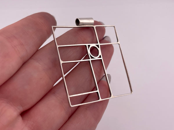 sterling silver stoneless abstract square rectangle shapes pendant
