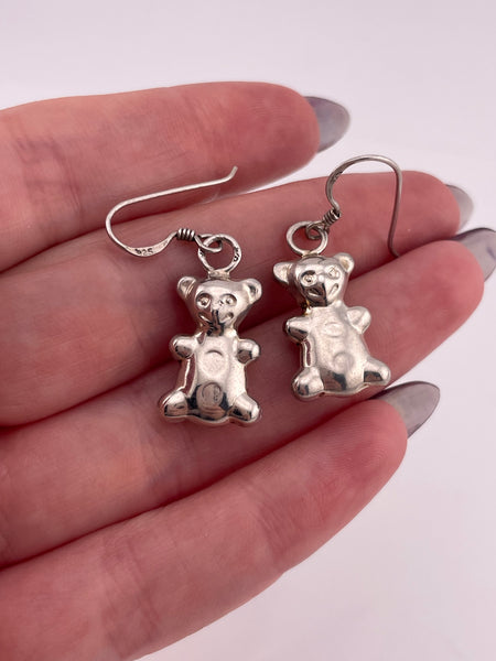 sterling silver 3D puffy teddy bear dangle earrings