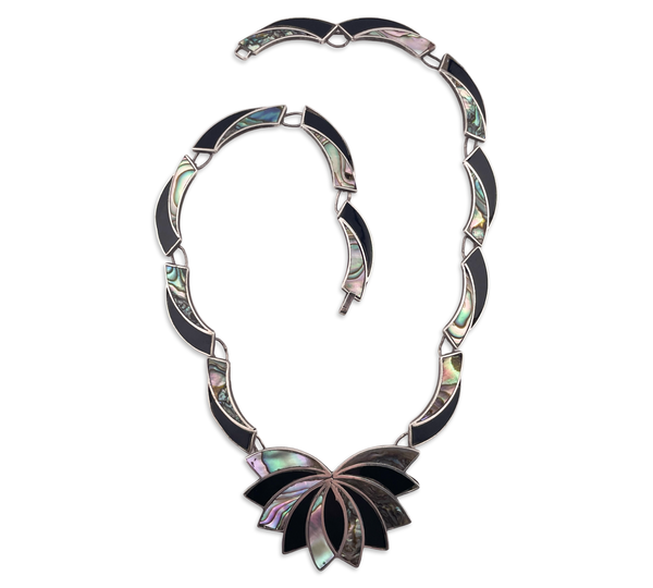 sterling silver Mexican onyx & abalone necklace **AS IS**