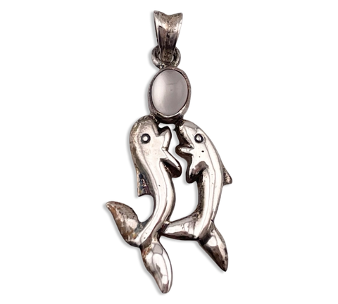 sterling silver moonstone dolphins pendant