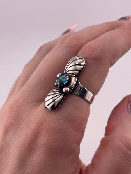 size 8 sterling silver turquoise ball line design ring