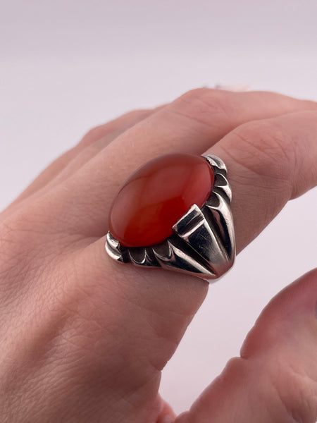 size 9 sterling silver large chunky carnelian ring