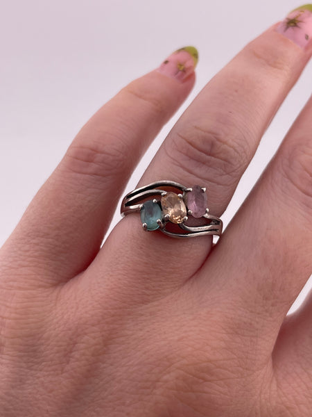 size 7.25 sterling silver faceted glass ring