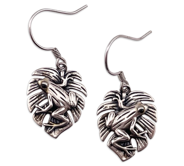 sterling silver frogs lilypad hook dangle earrings