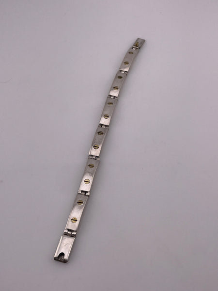 sterling silver & brass chunky nail head style panel link bracelet