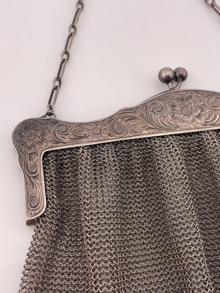 sterling silver 211 gram etched floral mesh purse bag