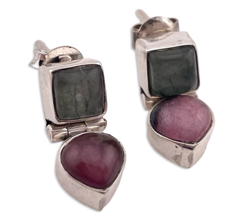 sterling silver green quartz rhodonite post earrings