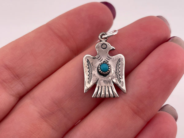 sterling silver rhodium plated Bell Trading Post Thunderbird turquoise pendant