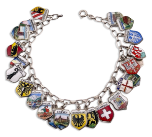 835 silver 7 1/2" 23 charms enamel tourist link bracelet