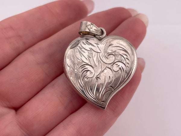 sterling silver etched swirls heart locket pendant