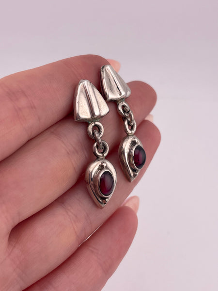sterling silver Mexican garnet post dangle earrings ***Non-sterling posts***