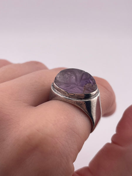 size 9.5 sterling silver Janiye Miye Matsukata carved amethyst scarab beetle ring **AS IS**