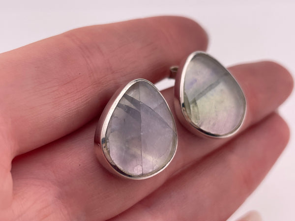 sterling silver rainbow fluorite post earrings