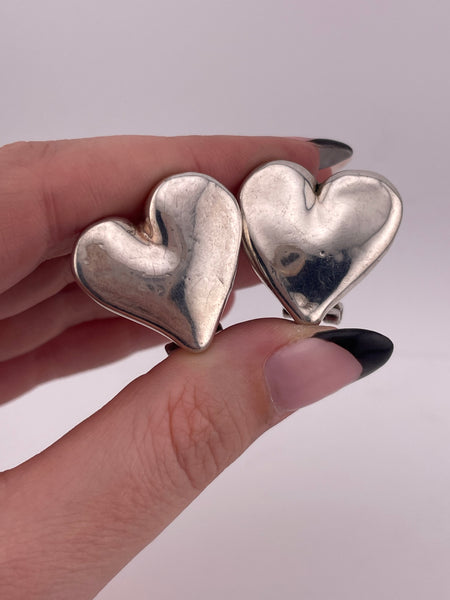 sterling silver electroform puffy heart post earrings