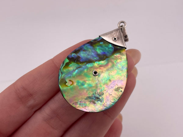 sterling silver sea turtle abalone resin topped pendant