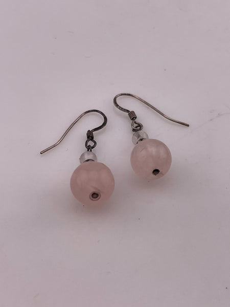 sterling silver rose quartz hook dangle earrings