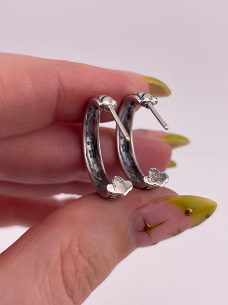 sterling silver textured partial hoop post earrings