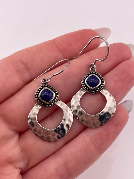 sterling silver Silpada hammered lapis hook dangle earrings