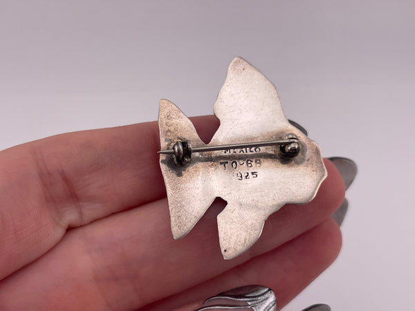 sterling silver Mexican fish faceted plastic gem brooch pin