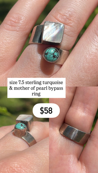 RESERVED PRIVATE LISTING -- sterling silver mother of pearl & turquoise ring A16