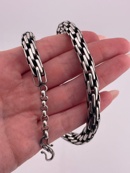 sterling silver heavy multi-rectangle barrel link chain necklace