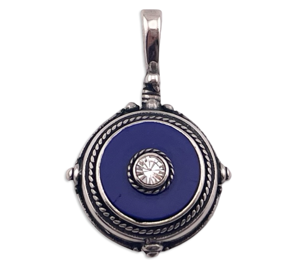 sterling silver blue plastic rhinestone pendant