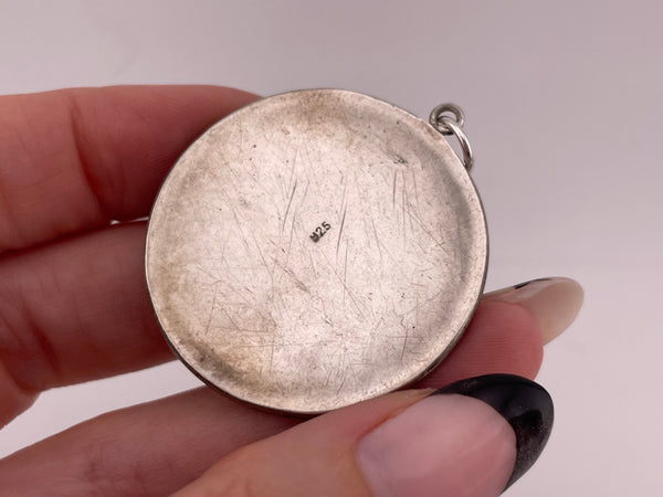 sterling silver round multi-stone om pendant