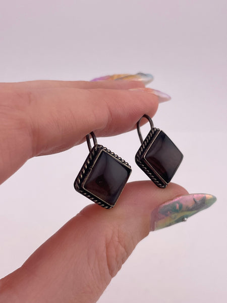 sterling silver brown glass dangle earrings