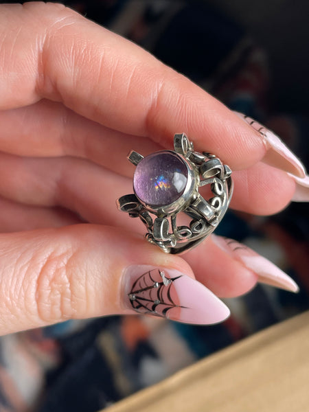 size 5 sterling silver Mexican amethyst adjustable band ring