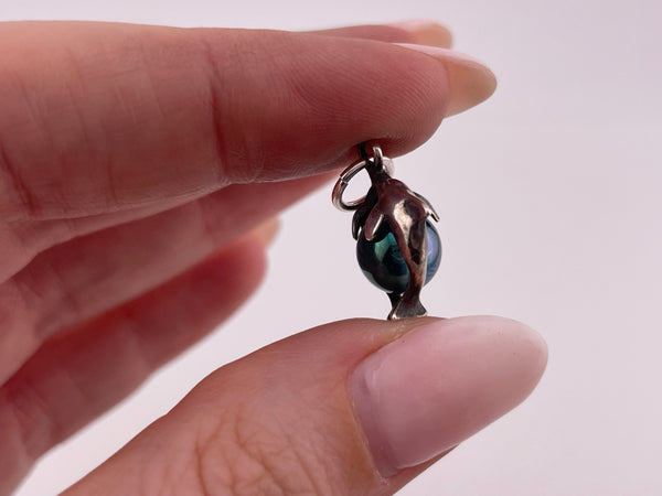 sterling silver dolphin blue glass gazing ball pendant