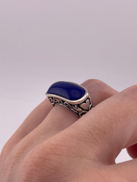 size 7.25 sterling silver faux blue stone heart design ring