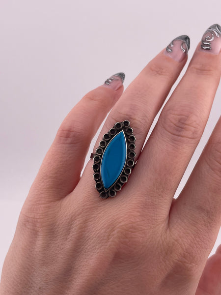 size 6.75 sterling silver blue plastic ring