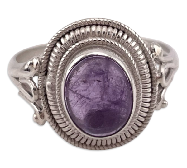 size 8.75 sterling silver amethyst rope bezel ring