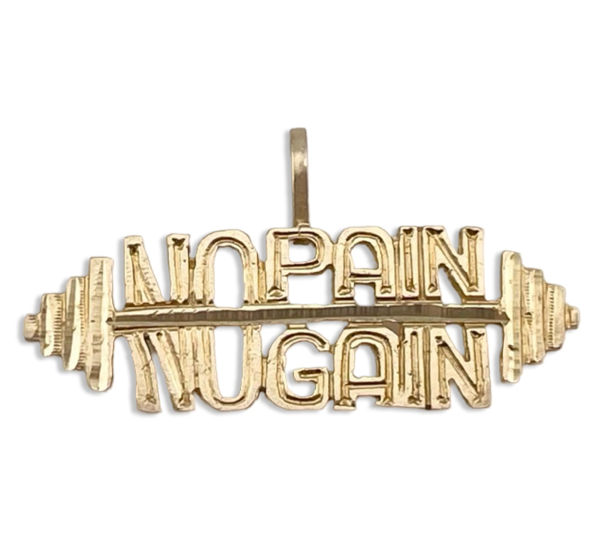 14k yellow gold 'NO PAIN, NO GAIN' pendant