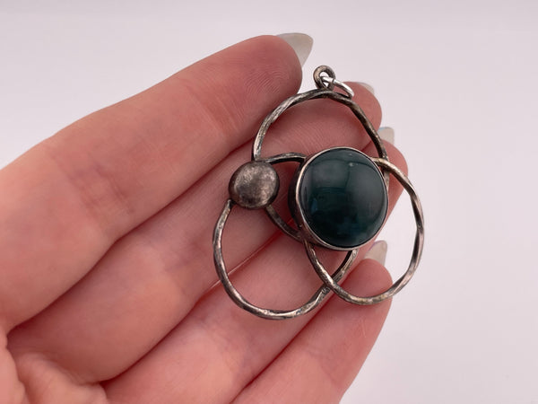 sterling silver artisan rustic chrysocolla(?) pendant