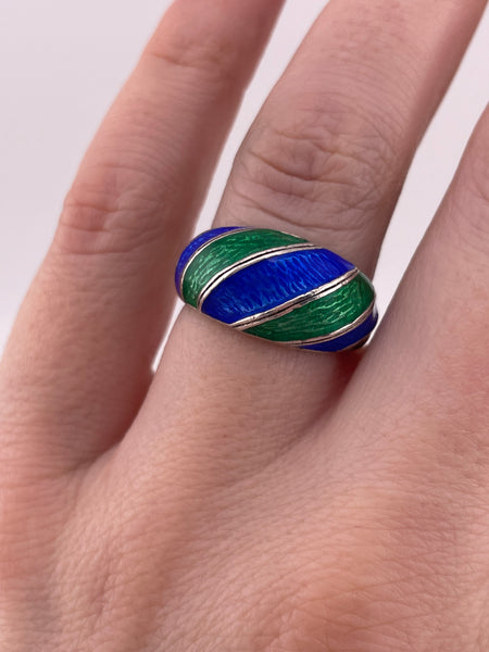 size 7 sterling silver enamel green blue ring