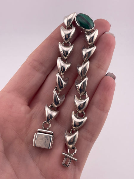 sterling silver 7-1/4" Mexican malachite link bracelet