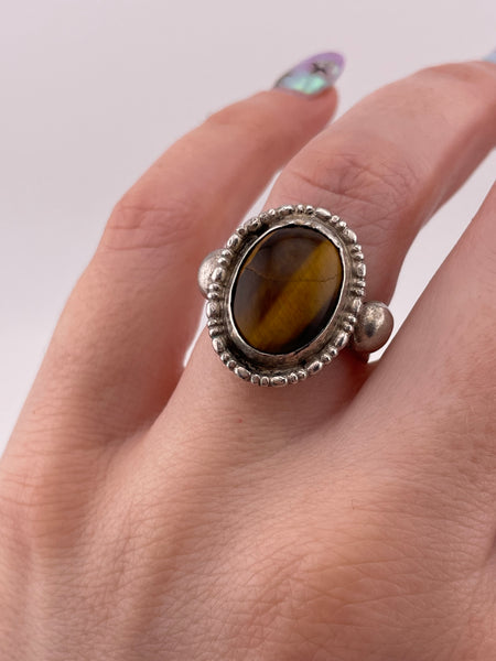 size 6.75 sterling silver tigers eye textured band ring ***AS IS***