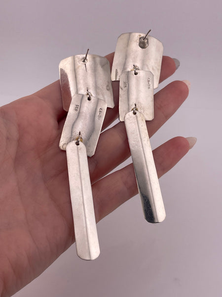 sterling silver large Mexican modern stoneless post dangle earrings