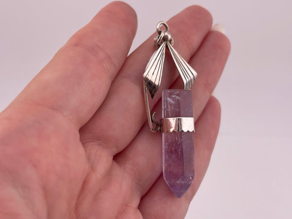 sterling silver amethyst crystal point pendant