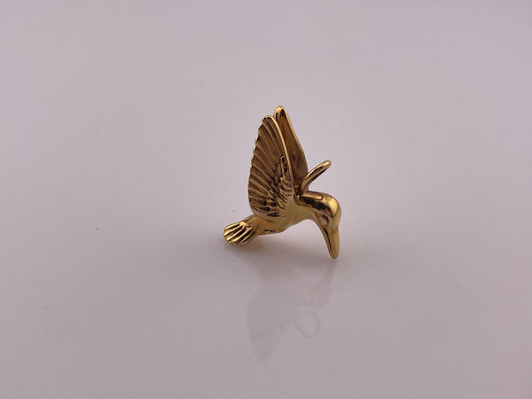 14k yellow gold 3D hollow hummingbird pendant