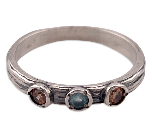 size 11 sterling silver faceted glass textured band ring